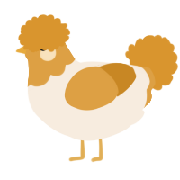 A cream and orange chicken with a head pattern