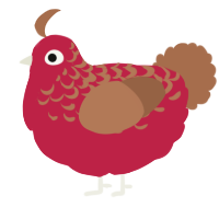 A crimson and brown chicken with a half-lace pattern