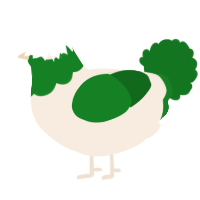 A cream and leaf chicken with a head pattern