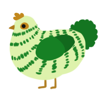 A apple and leaf chicken with a bar pattern