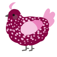 A maroon and pink chicken with a speckle pattern