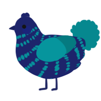 A navy and teal chicken with a bar pattern