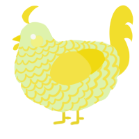 A apple and yellow chicken with a lace pattern