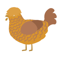 A orange and brown chicken with a lace pattern