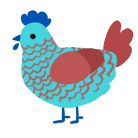 A aqua and red chicken with a lace pattern