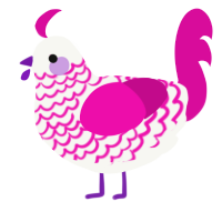 A white and fuchsia chicken with a lace pattern