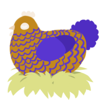 A ochre and indigo chicken with a lace pattern