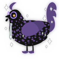 A black and overcast chicken with a speckle pattern