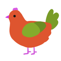 A vermilion and chartreuse chicken