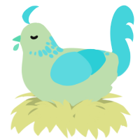 A gluppy and aqua chicken with a neck-speckle pattern