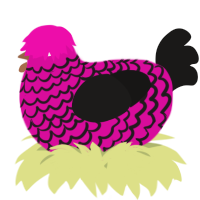 A fuchsia and sable chicken with a lace pattern