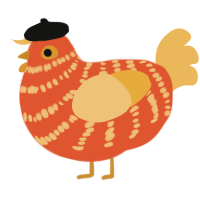 A vermilion and honey chicken with a bar pattern