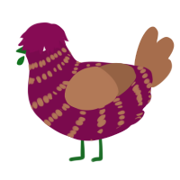 A wine and brown chicken with a bar pattern