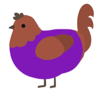 A violet and russet chicken with a head pattern