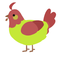 A lime and red chicken with a head pattern
