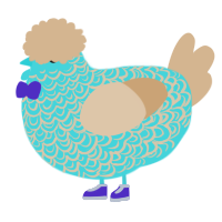 A aqua and beige chicken with a double-lace pattern