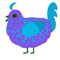 A blurple and cerulean chicken with a speckle pattern