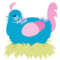 A cerulean and pink chicken with a neck-speckle pattern