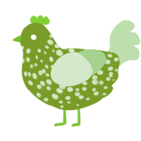 A chartreuse and gluppy chicken with a speckle pattern