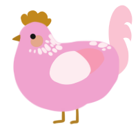A pink and rose chicken with a neck-speckle pattern