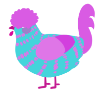 A aqua and orchid chicken with a bar pattern