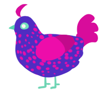 A indigo and fuchsia chicken with a speckle pattern
