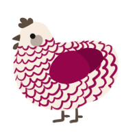 A cream and maroon chicken with a lace pattern