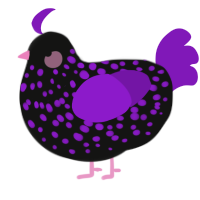 A black and violet chicken with a speckle pattern