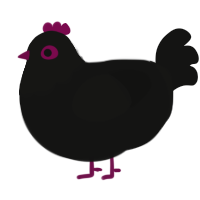 A black chicken with a head pattern