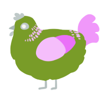 A chartreuse and lavender chicken with a neck-band pattern