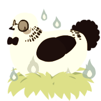 A cream and black chicken with a neck-band pattern
