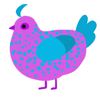 A orchid and cerulean chicken with a speckle pattern