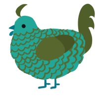 A turquoise and olive chicken with a lace pattern