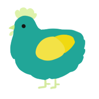 A turquoise and yellow chicken