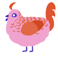 A pink and vermilion chicken with a half-lace pattern
