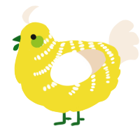 A yellow and cream chicken with a half-bar pattern