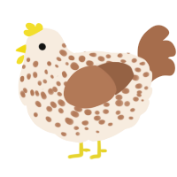 A cream and brown chicken with a speckle pattern