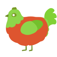 A vermilion and grass chicken with a head pattern