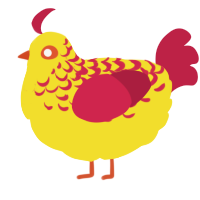 A yellow and crimson chicken with a half-lace pattern