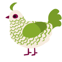 A cream and chartreuse chicken with a lace pattern