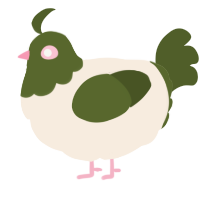 A cream and olive chicken with a head pattern