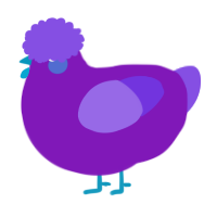 A violet and blurple chicken