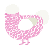 A pink and white chicken with a lace pattern
