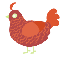 A red and vermilion chicken with a lace pattern