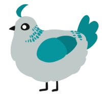 A silver and teal chicken with a neck-band pattern