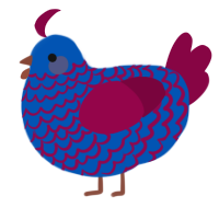 A ultramarine and maroon chicken with a lace pattern