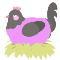 A lavender and grey chicken with a head pattern