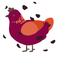 A maroon and vermilion chicken with a neck-speckle pattern