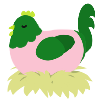 A rose and leaf chicken with a head pattern