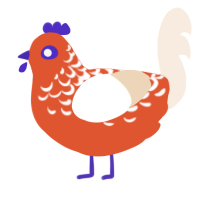 A vermilion and cream chicken with a half-lace pattern